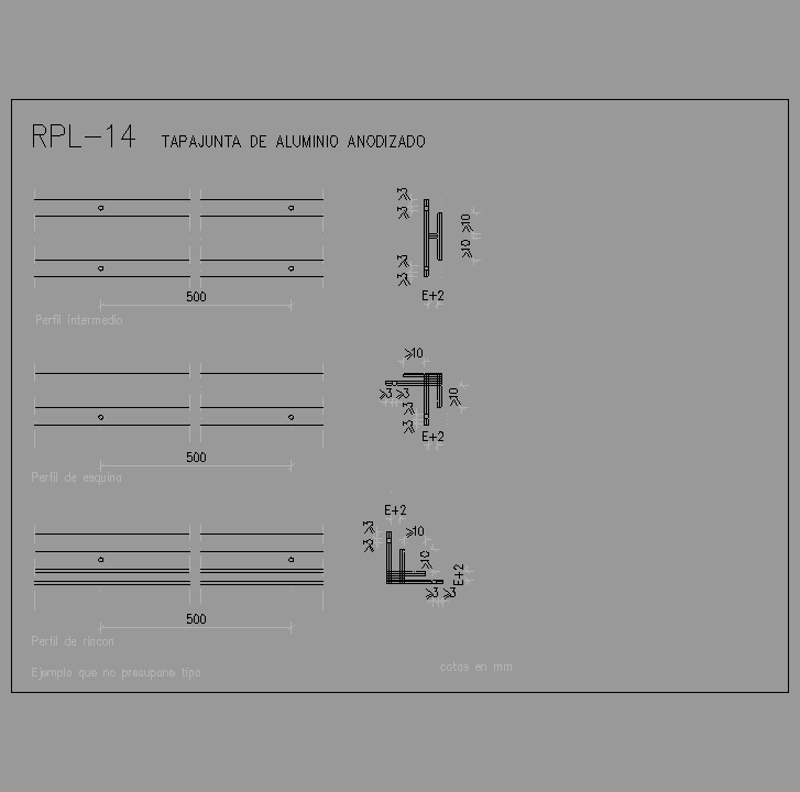 Bloque Autocad Tapajunta de aluminio anodizado